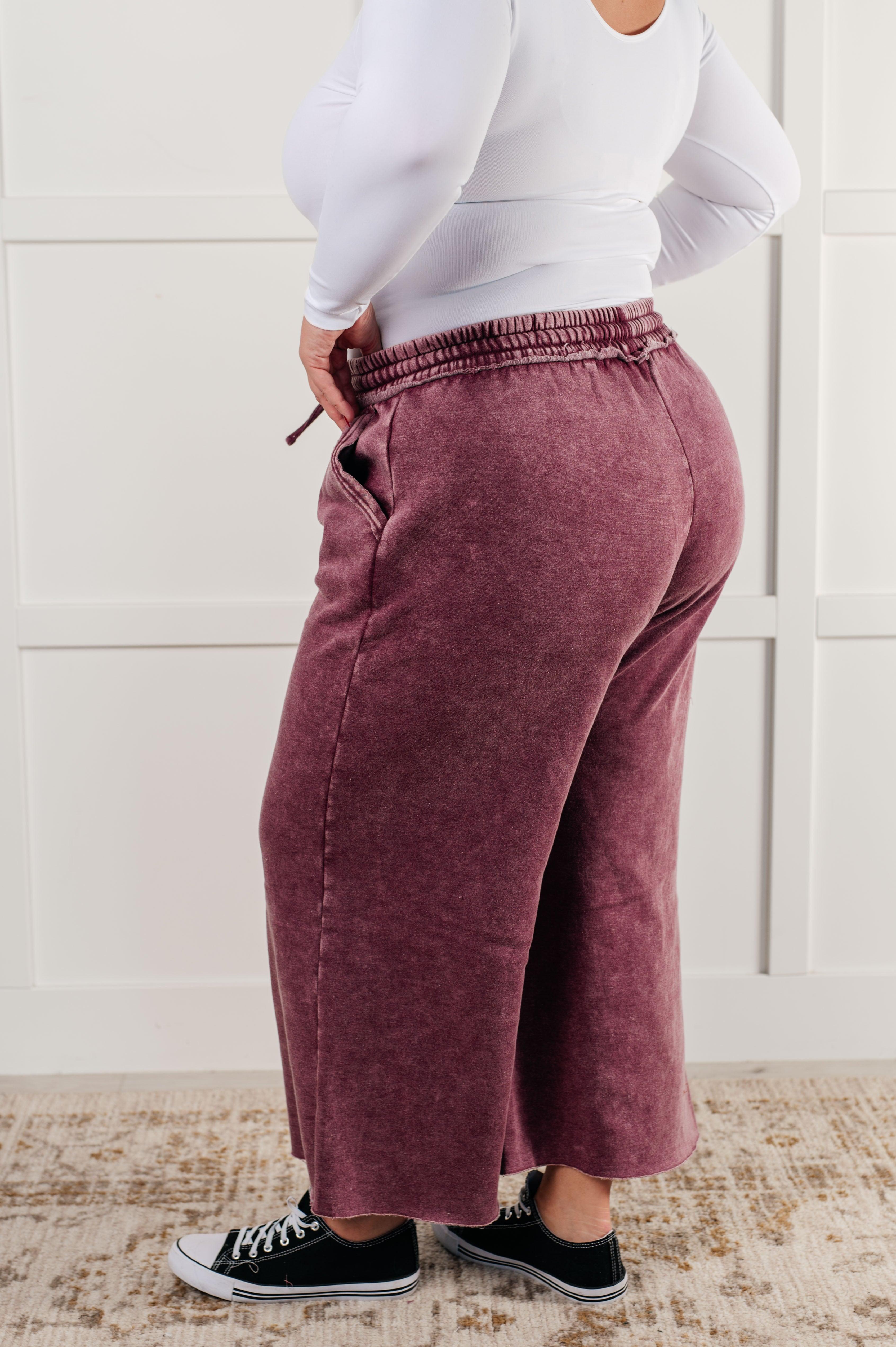 Zenana In or Out Wide Leg Cropped Pants in Eggplant