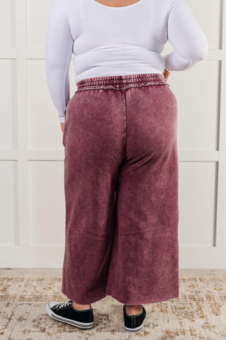 Zenana In or Out Wide Leg Cropped Pants in Eggplant