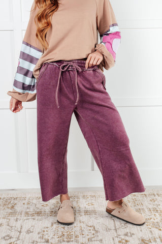 Zenana In or Out Wide Leg Cropped Pants in Eggplant