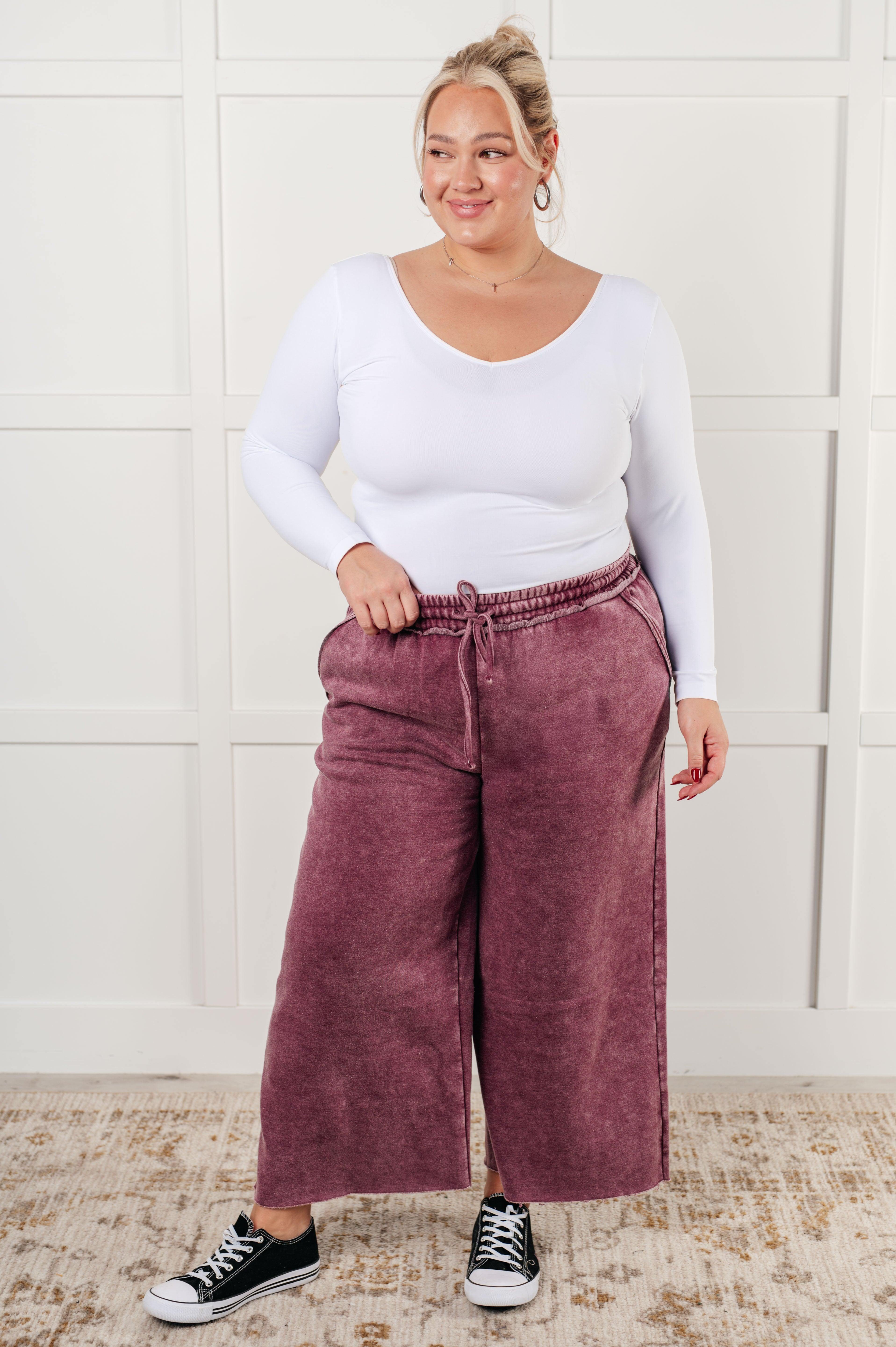 Zenana In or Out Wide Leg Cropped Pants in Eggplant