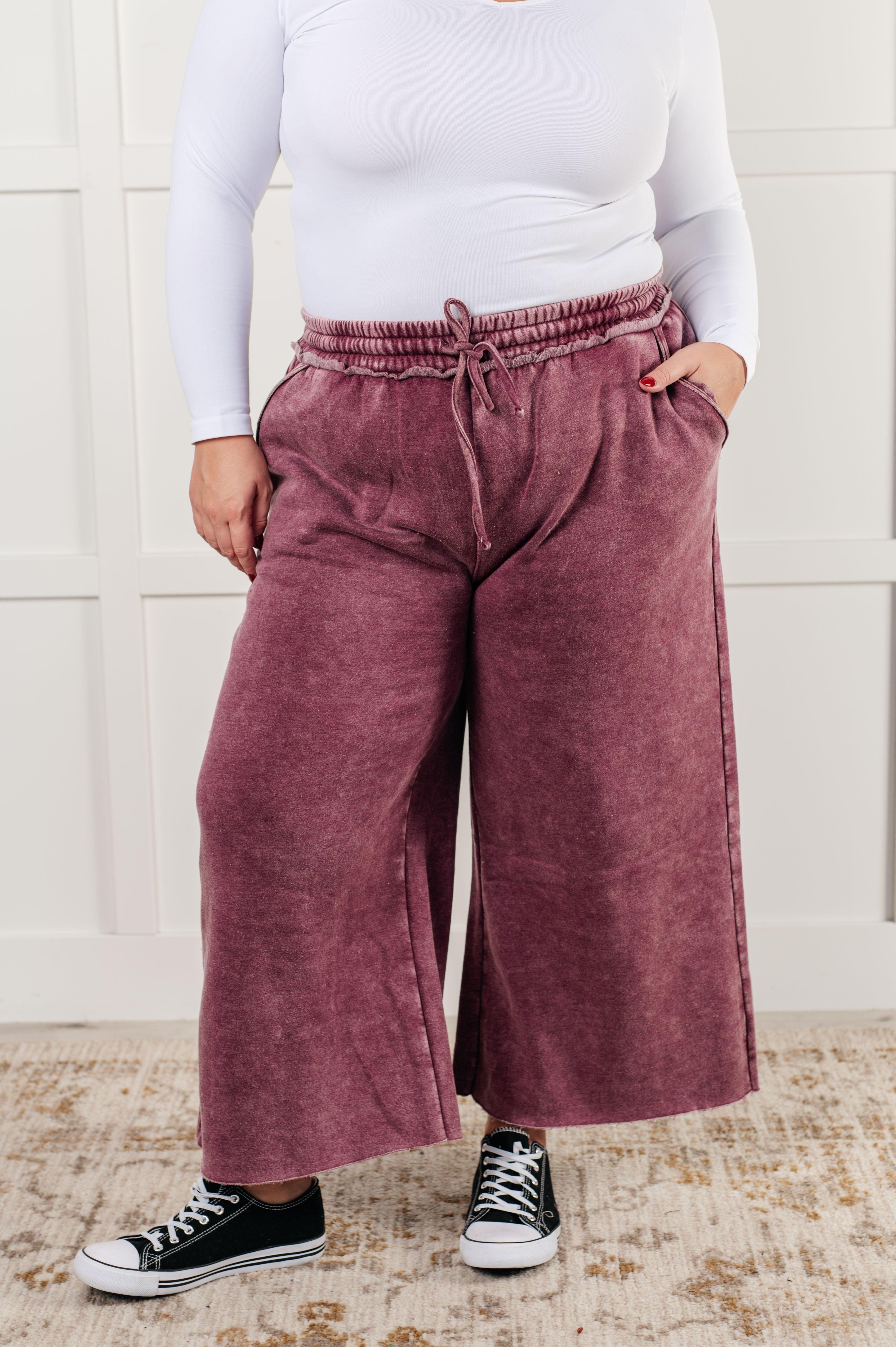 Zenana In or Out Wide Leg Cropped Pants in Eggplant