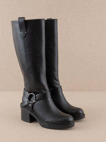 The Leanne | Black Moto Knee High Boot