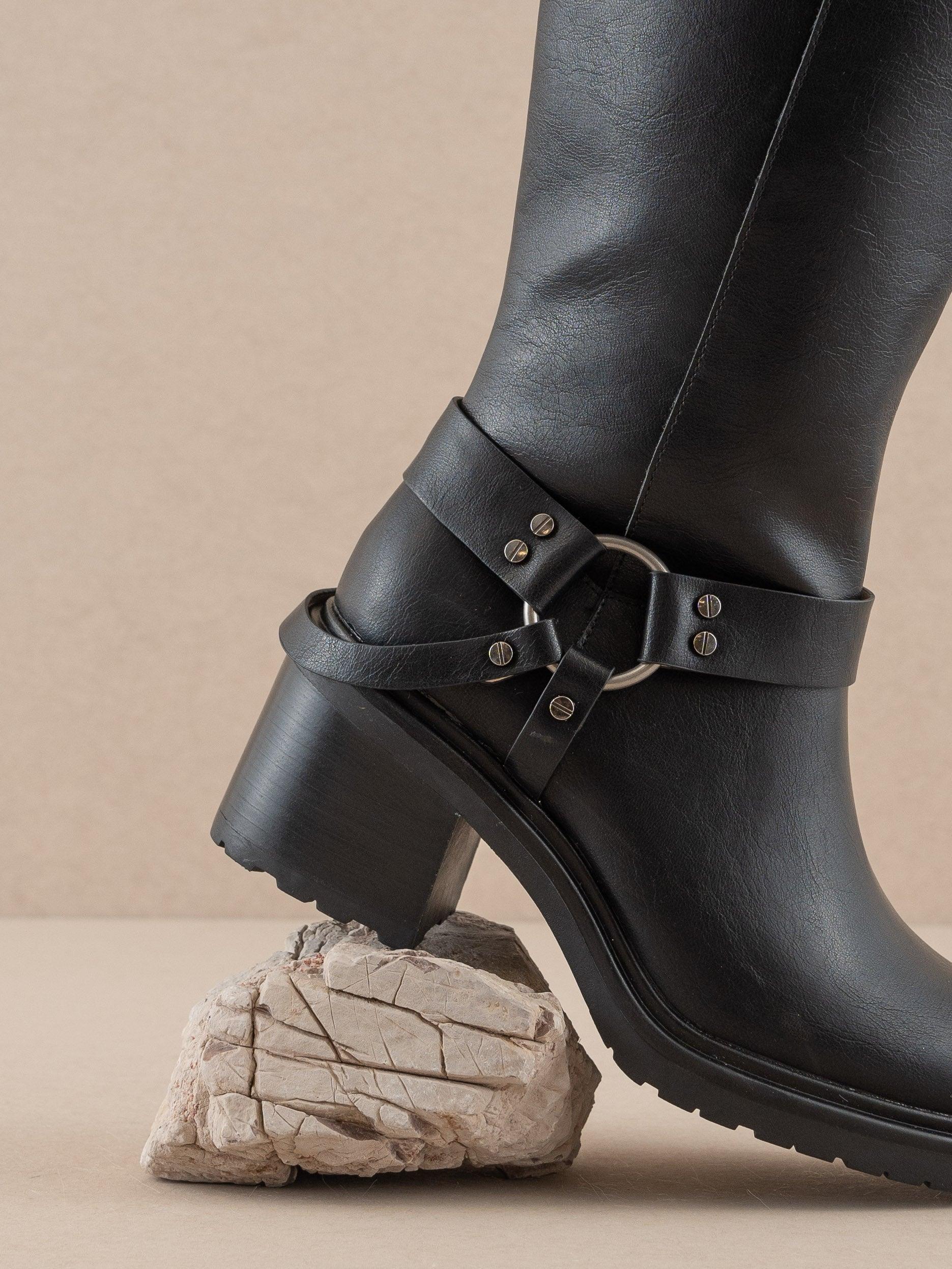 The Leanne | Black Moto Knee High Boot