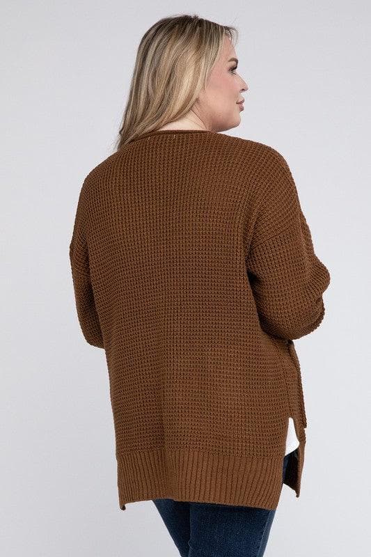 ZENANA Plus Low Gauge Waffle Open Cardigan Sweater - SwagglyLife Home & Fashion