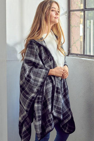 e Luna Toggle Close Plaid Blanket Shawl Poncho