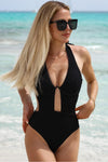 Textured Halter Neck One-Piece Swimsuit - SwagglyLife Home & Fashion
