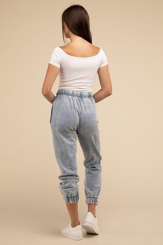 Acid Wash Fleece Sweatpants with Pockets - SwagglyLife Home & Fashion