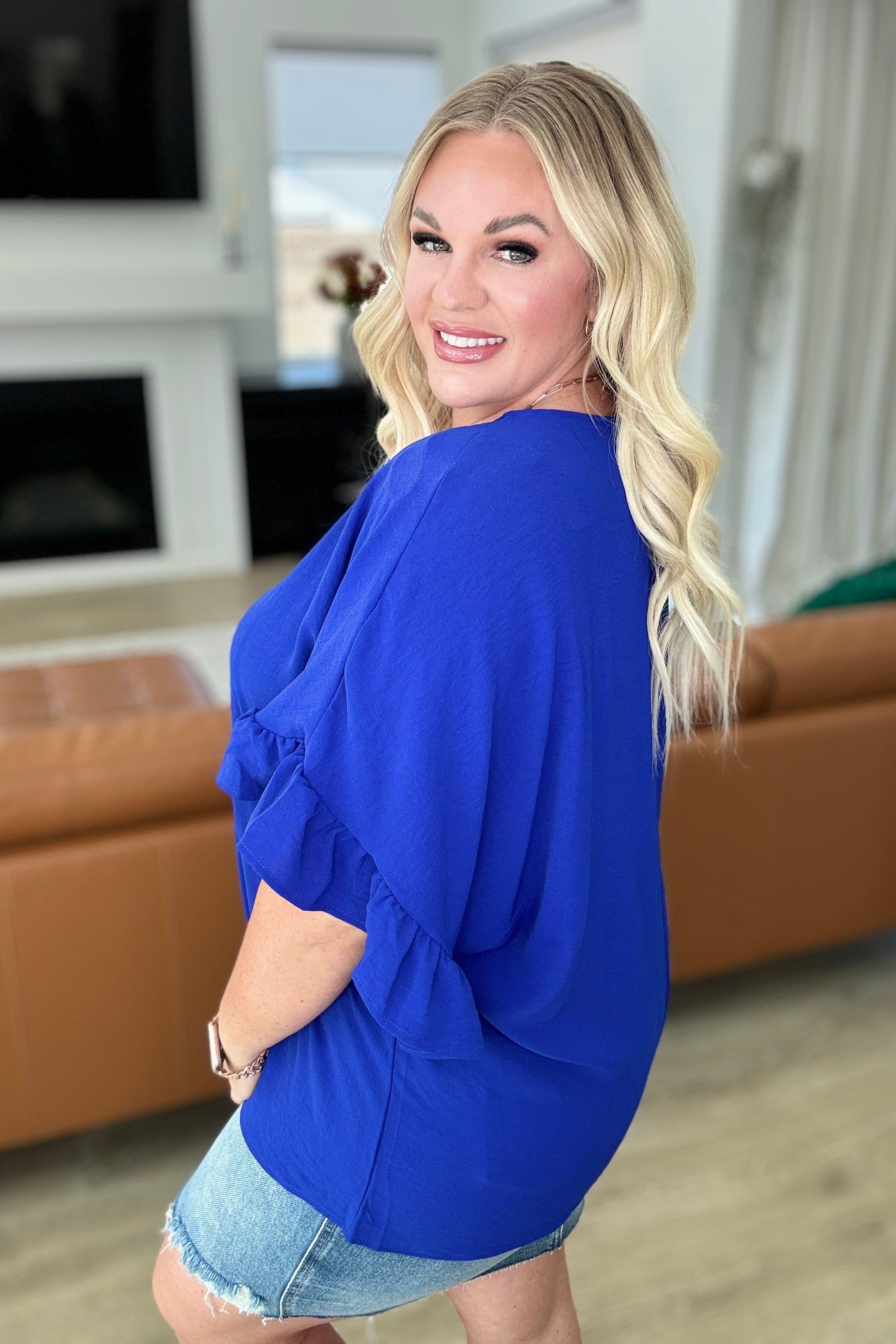 Airflow Peplum Ruffle Sleeve Top in Royal Blue - SwagglyLife Home & Fashion