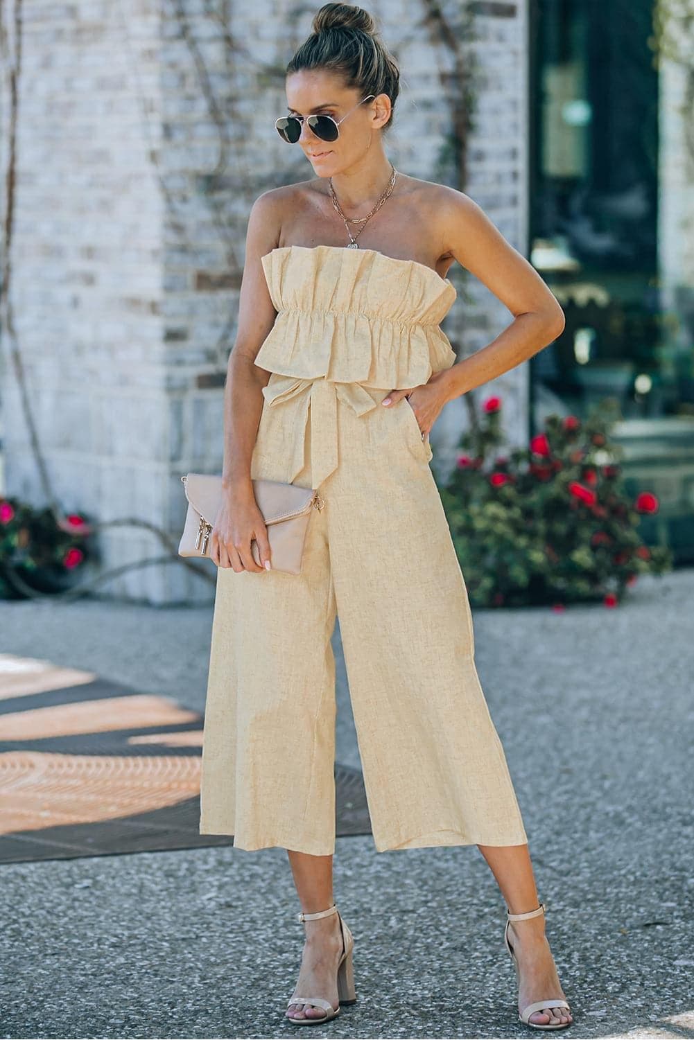 Ruffled Strapless Wide Leg Jumpsuit - SwagglyLife Home & Fashion