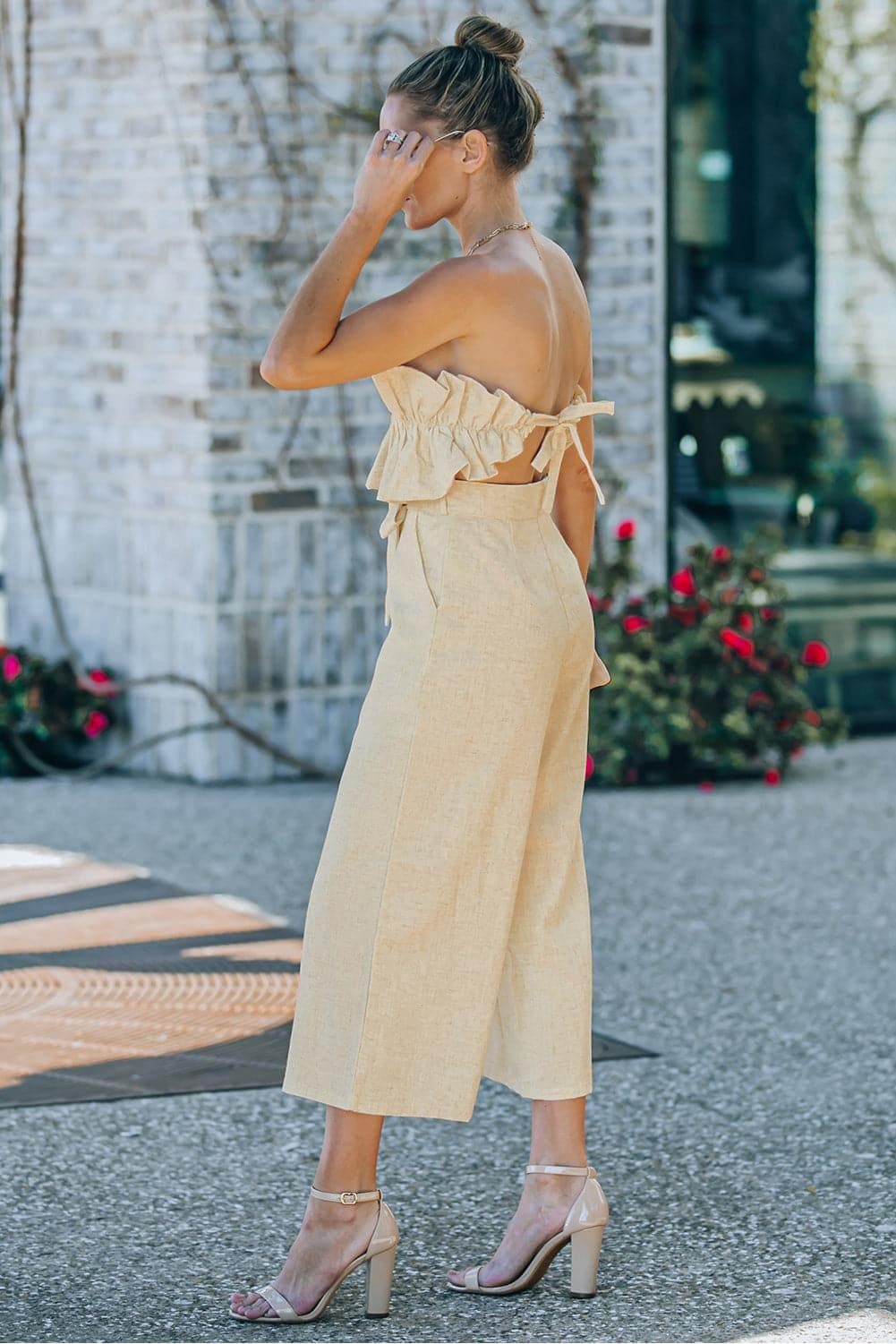 Ruffled Strapless Wide Leg Jumpsuit - SwagglyLife Home & Fashion