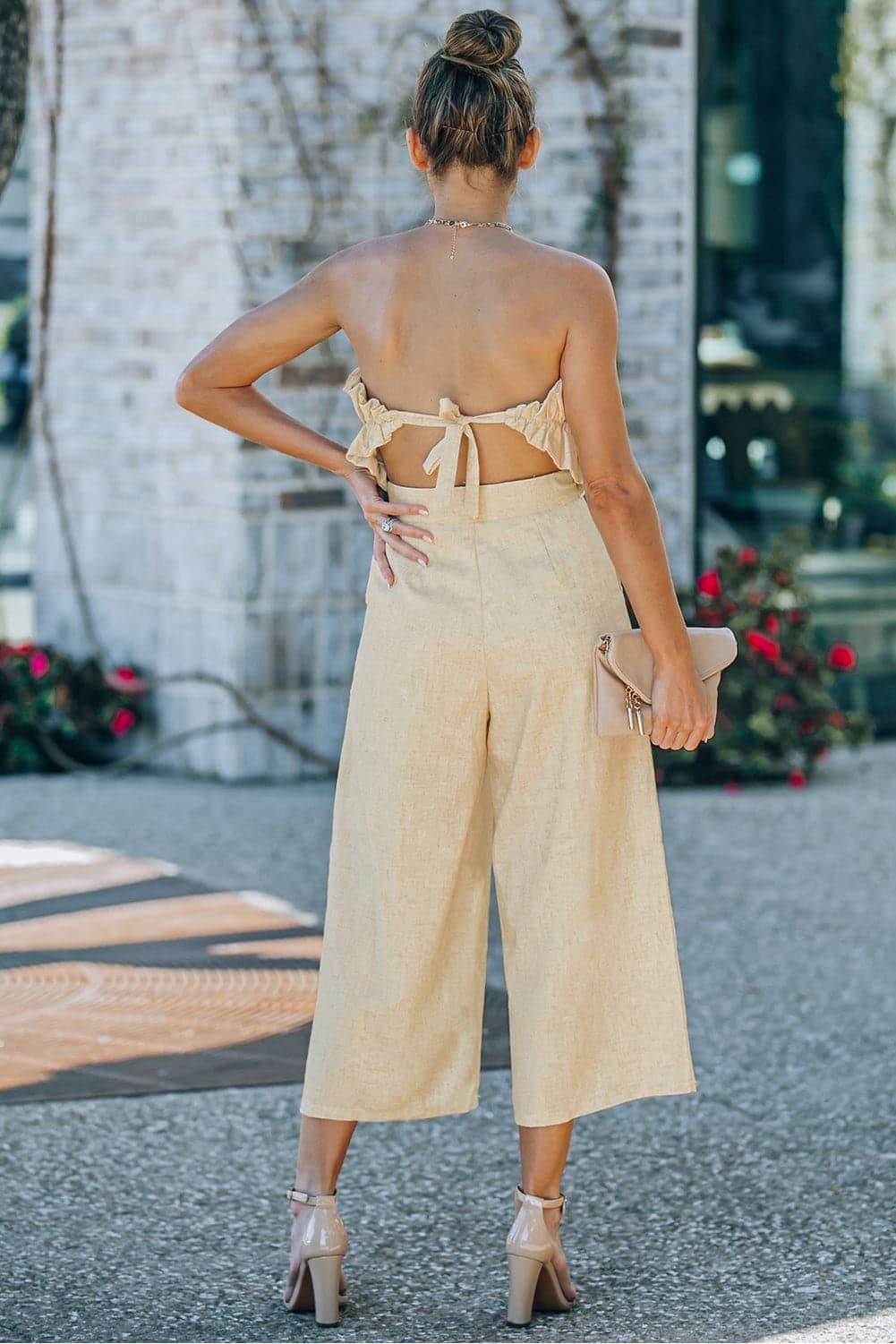 Ruffled Strapless Wide Leg Jumpsuit - SwagglyLife Home & Fashion