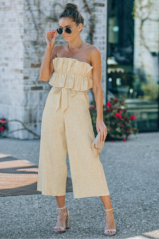 Ruffled Strapless Wide Leg Jumpsuit - SwagglyLife Home & Fashion