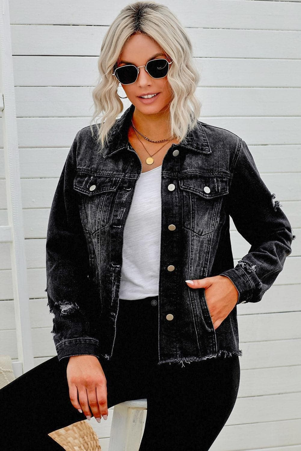 Distressed Raw Hem Denim Jacket, 3 Colors - SwagglyLife Home & Fashion