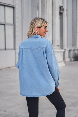 Collared Neck Dropped Shoulder Denim Top, Multiple Colors - SwagglyLife Home & Fashion