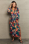 Amelia Printed Deep V Slit Pleated Maxi Dress - SwagglyLife Home & Fashion