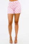American Bazi High Waist Contrast Checkered Shorts - SwagglyLife Home & Fashion