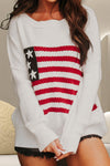 Americana Round Neck Long Sleeve Knit Top - SwagglyLife Home & Fashion