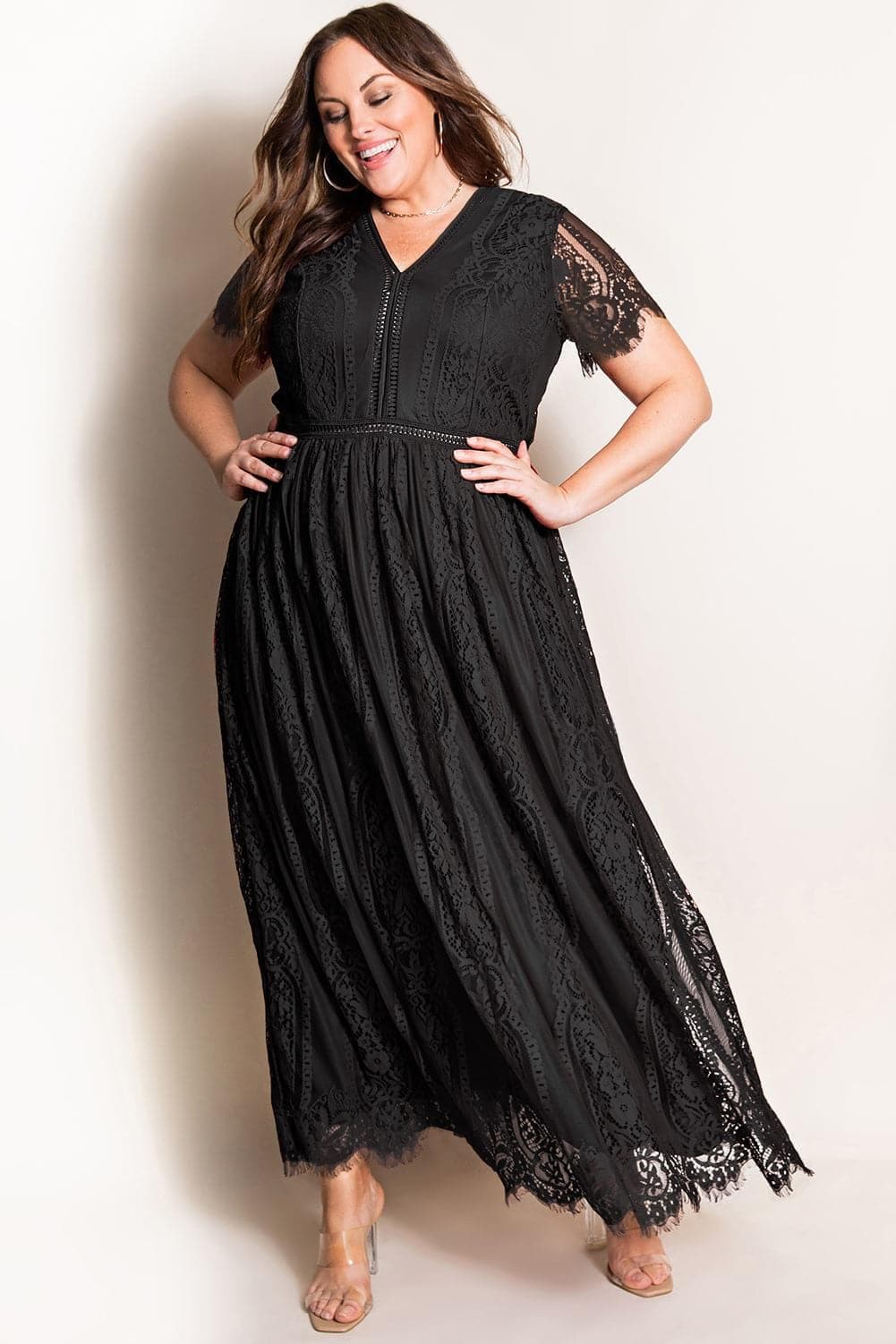 Anabelle V-Neck Short Sleeve Lace Maxi Dress - SwagglyLife Home & Fashion