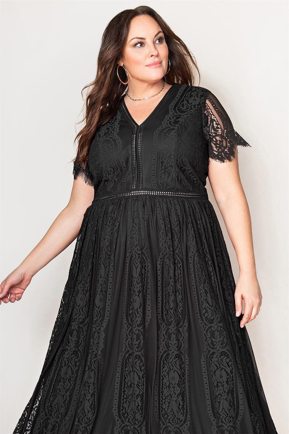 Anabelle V-Neck Short Sleeve Lace Maxi Dress - SwagglyLife Home & Fashion