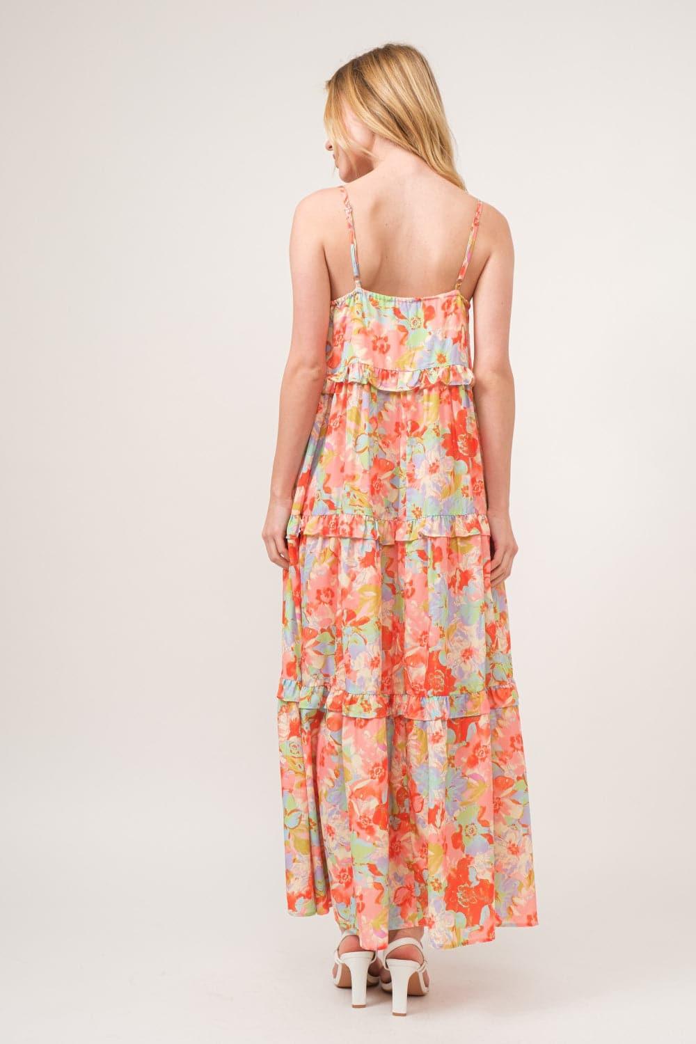 And The Why Floral Ruffled Tiered Maxi Adjustable Strap Cami Dress - SwagglyLife Home & Fashion