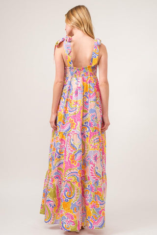 And The Why Full Size Printed Tie Shoulder Tiered Maxi Dress - SwagglyLife Home & Fashion