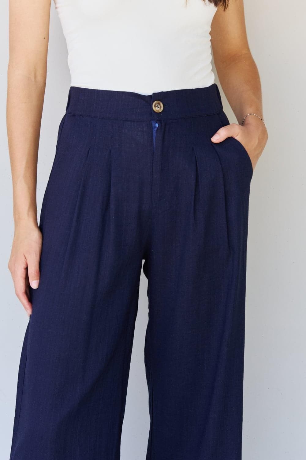 And The Why In The Mix Full Size Pleated Detail Linen Pants in Dark Navy - SwagglyLife Home & Fashion