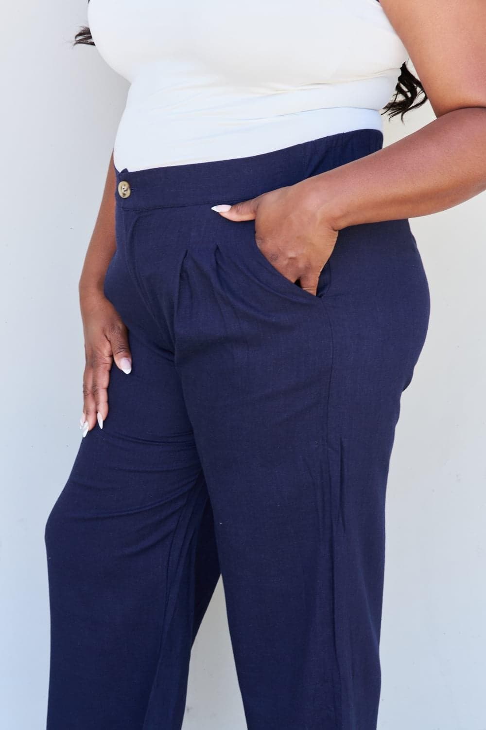 And The Why In The Mix Full Size Pleated Detail Linen Pants in Dark Navy - SwagglyLife Home & Fashion