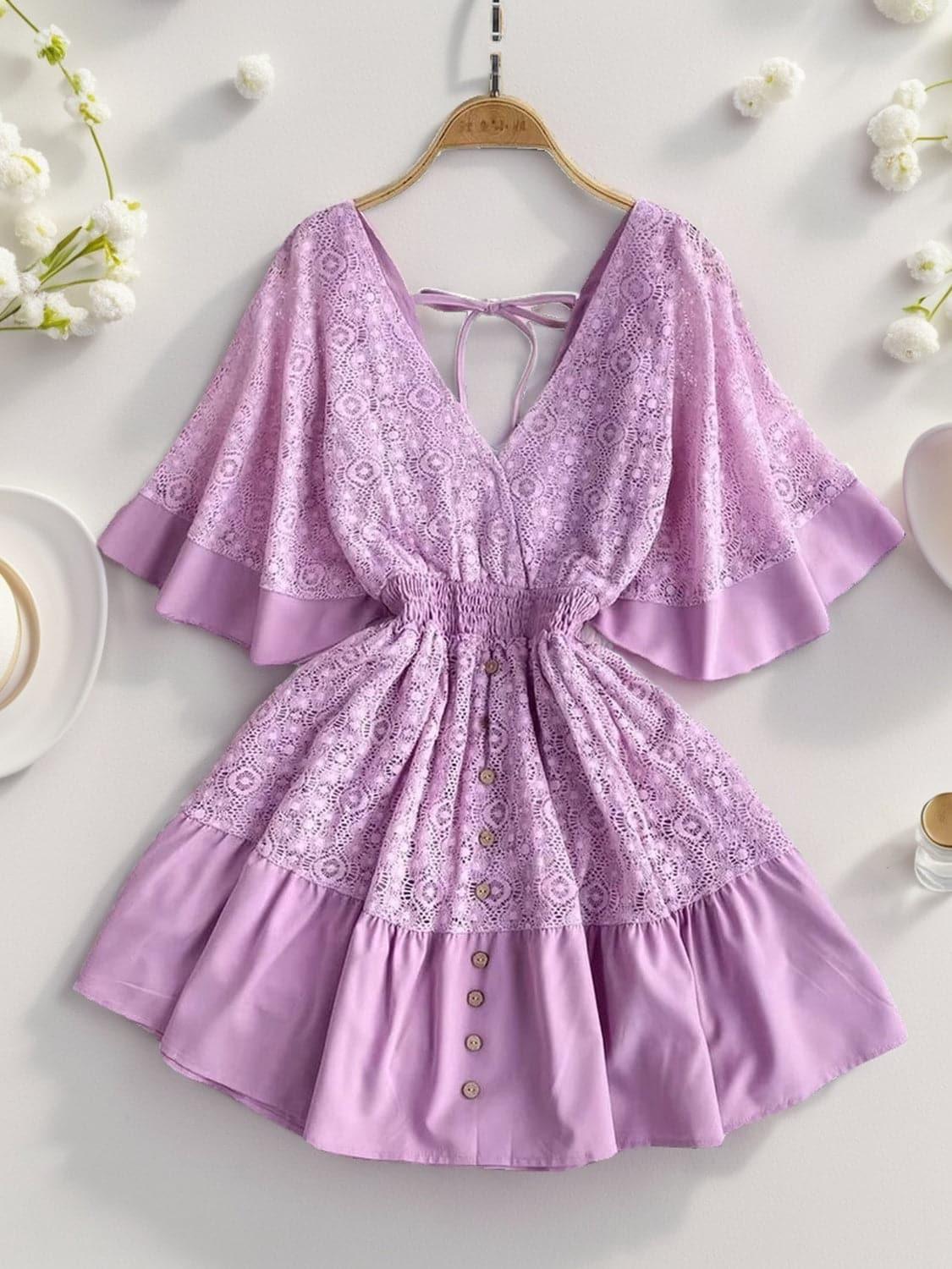 Andrea Lace Cutout Half Sleeve Mini Dress - SwagglyLife Home & Fashion