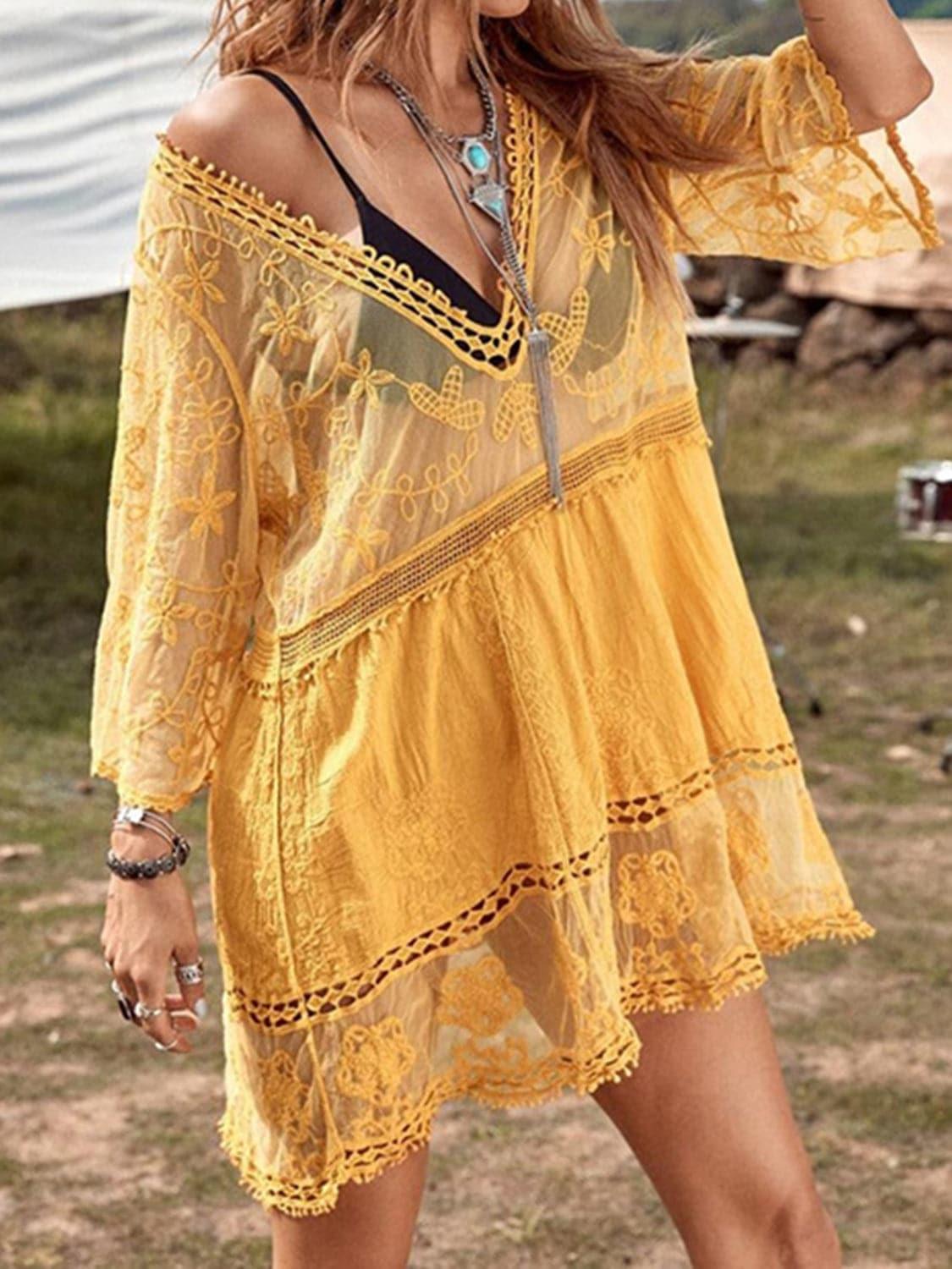 Andrea Lace Detail Plunge Cover-Up Dress - SwagglyLife Home & Fashion