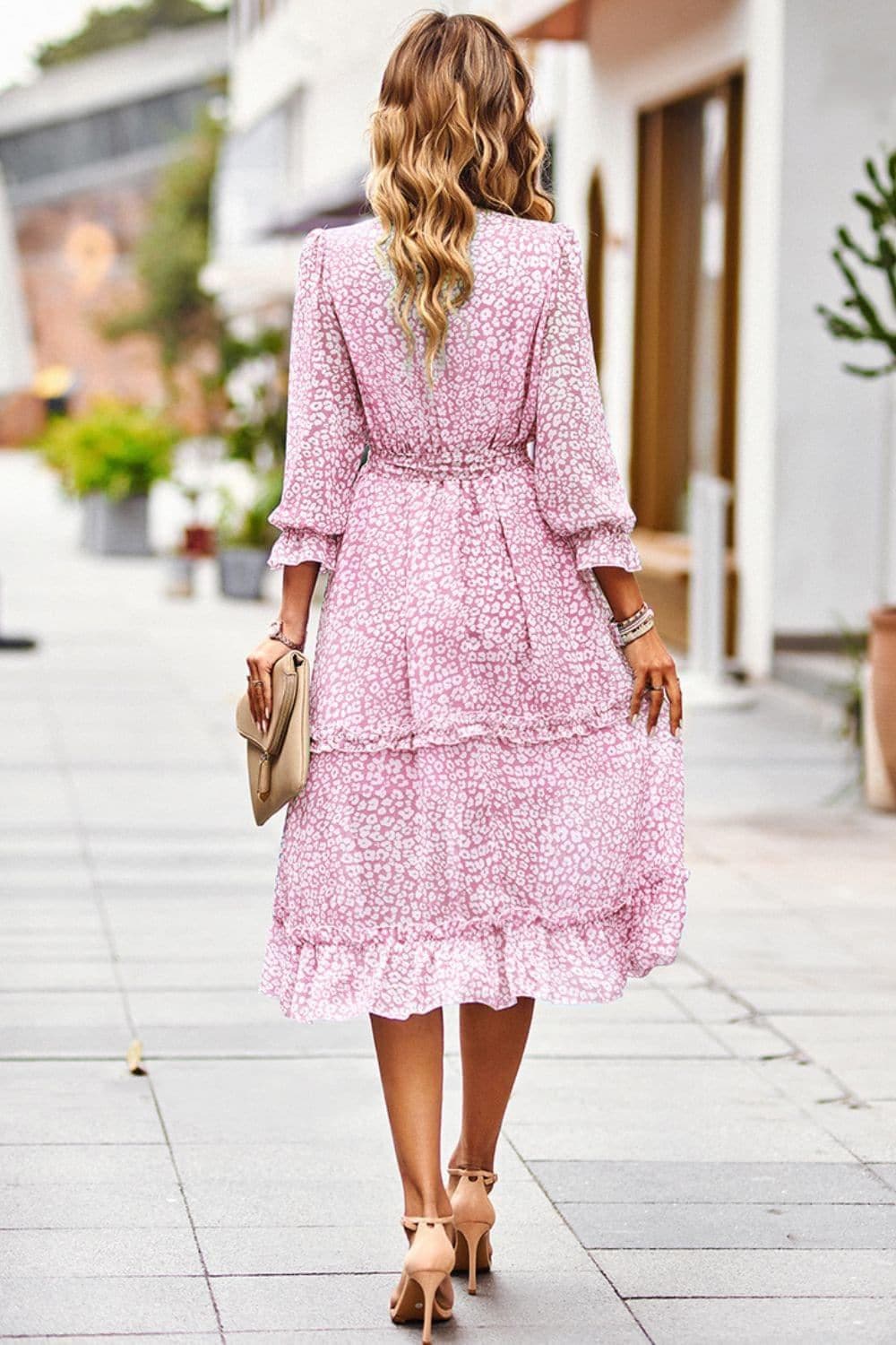 Leopard Surplice Tie Belt Slit Dress - SwagglyLife Home & Fashion