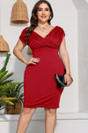 Plus Size Ruched V-Neck Dress - SwagglyLife Home & Fashion
