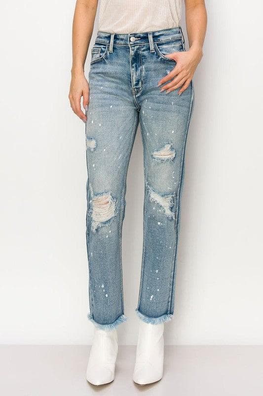 ARTEMIS VINTAGE High Rise Distressed Straight with Fray Hem Jeans - SwagglyLife Home & Fashion