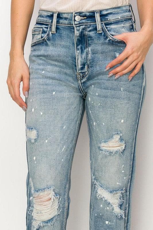 ARTEMIS VINTAGE High Rise Distressed Straight with Fray Hem Jeans - SwagglyLife Home & Fashion