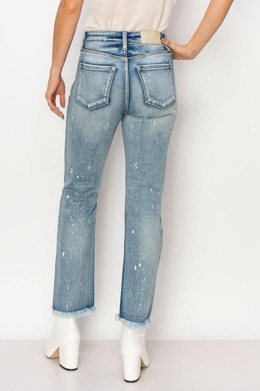 ARTEMIS VINTAGE High Rise Distressed Straight with Fray Hem Jeans - SwagglyLife Home & Fashion