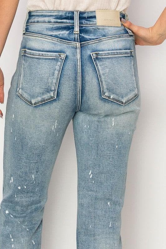 ARTEMIS VINTAGE High Rise Distressed Straight with Fray Hem Jeans - SwagglyLife Home & Fashion