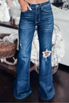 Asymmetrical Open Knee Distressed Flare Jeans - SwagglyLife Home & Fashion