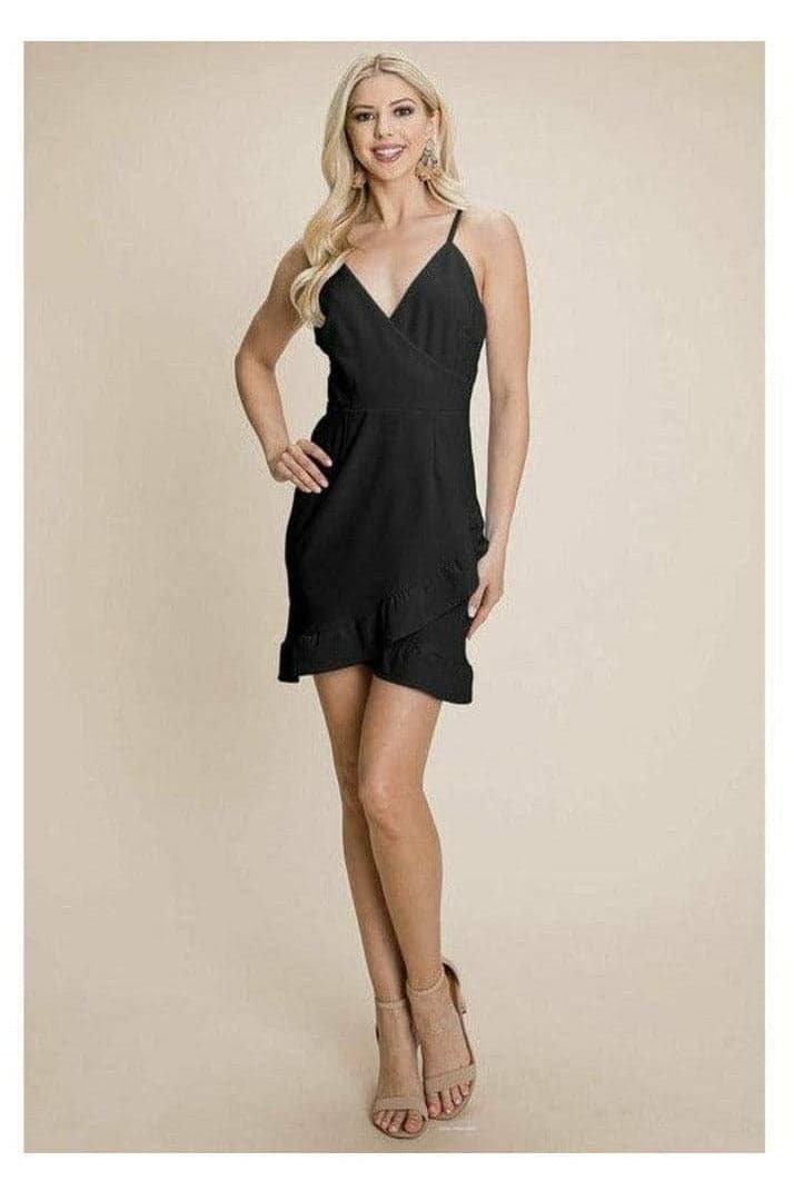 Asymmetrical Ruffle Hem Wrap Mini Dress - SwagglyLife Home & Fashion