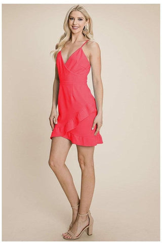 Asymmetrical Ruffle Hem Wrap Mini Dress - SwagglyLife Home & Fashion