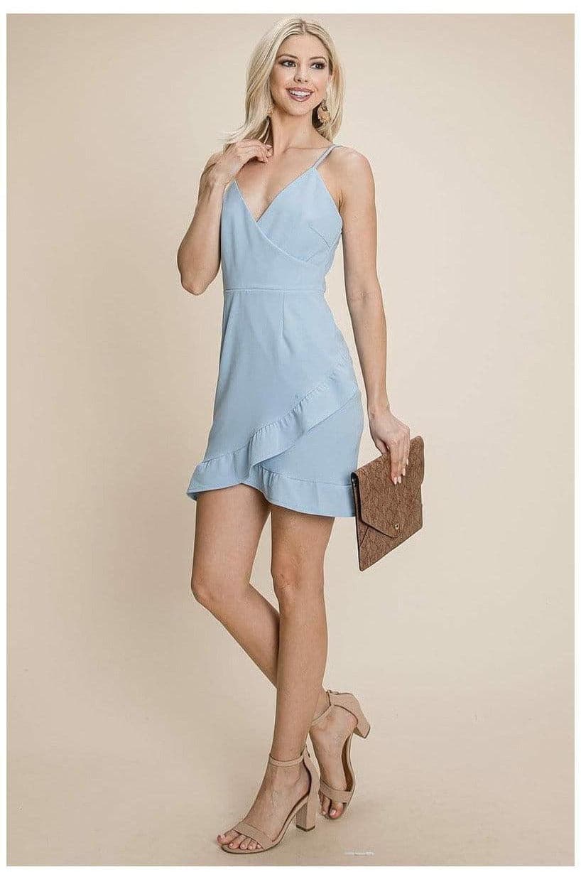 Asymmetrical Ruffle Hem Wrap Mini Dress - SwagglyLife Home & Fashion