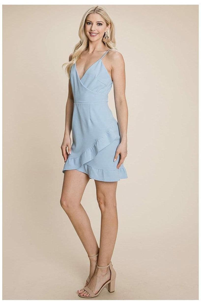 Asymmetrical Ruffle Hem Wrap Mini Dress - SwagglyLife Home & Fashion