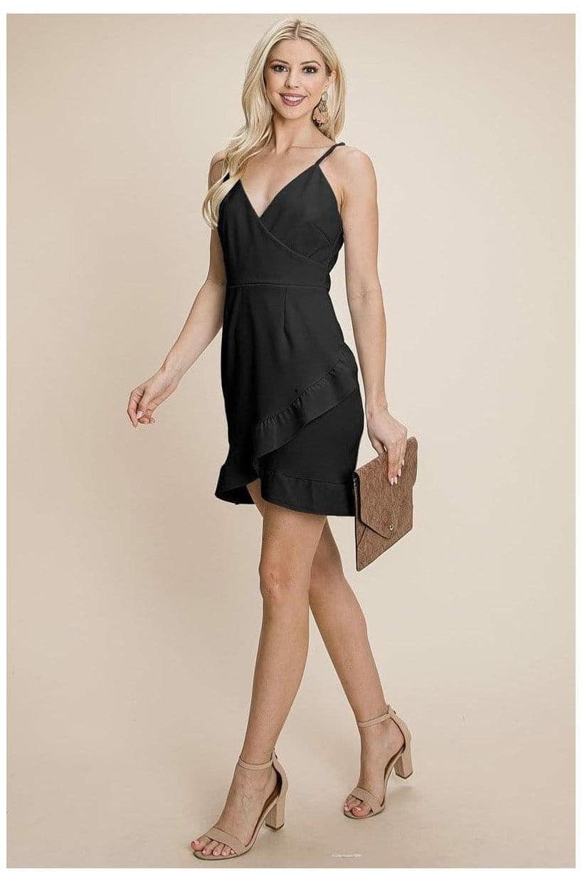 Asymmetrical Ruffle Hem Wrap Mini Dress - SwagglyLife Home & Fashion