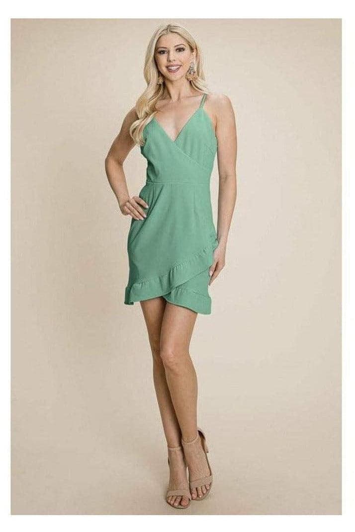 Asymmetrical Ruffle Hem Wrap Mini Dress - SwagglyLife Home & Fashion