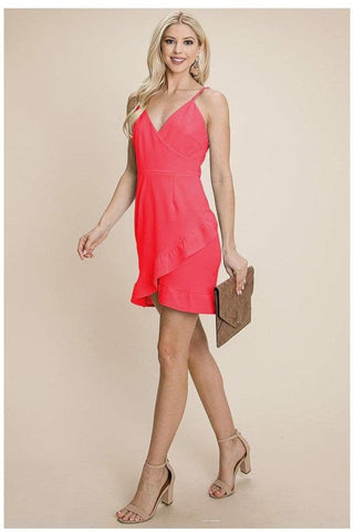 Asymmetrical Ruffle Hem Wrap Mini Dress - SwagglyLife Home & Fashion