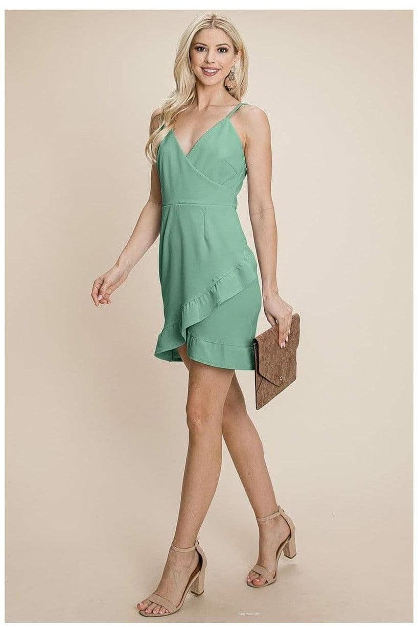 Asymmetrical Ruffle Hem Wrap Mini Dress - SwagglyLife Home & Fashion