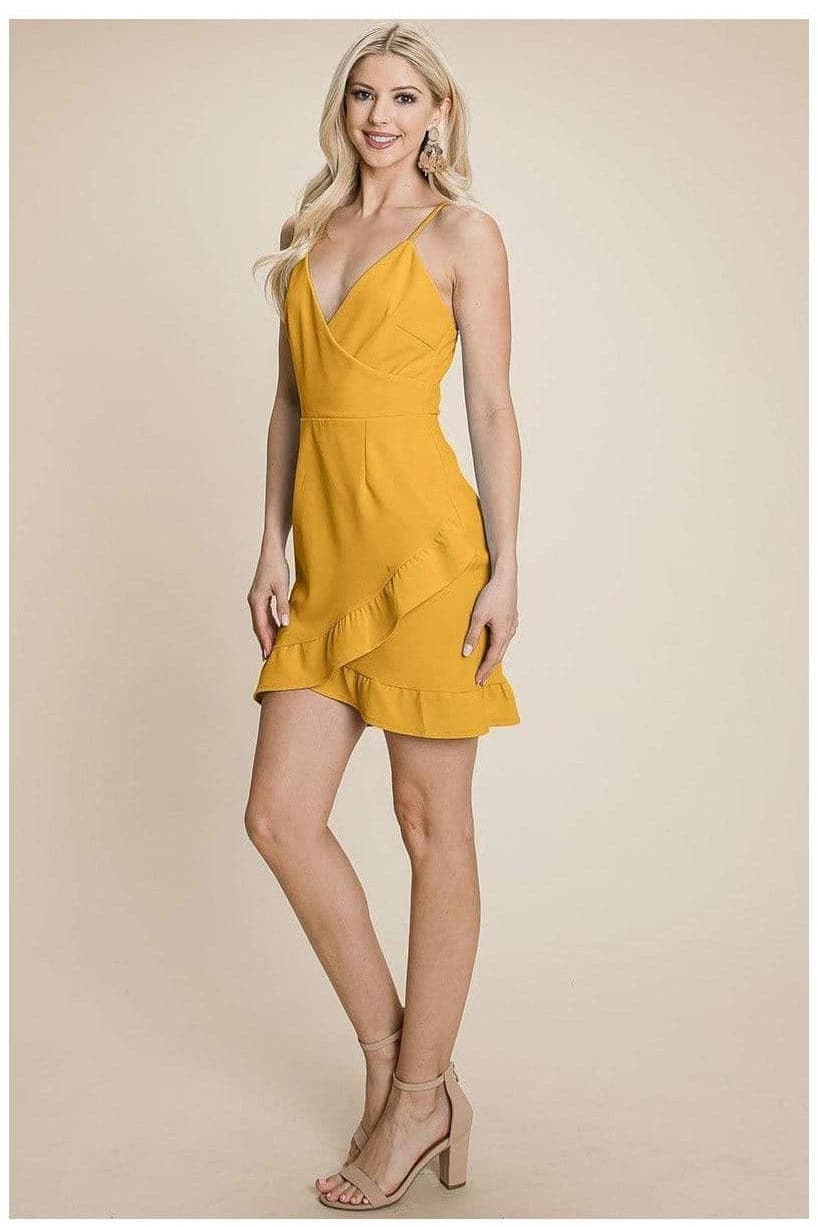 Asymmetrical Ruffle Hem Wrap Mini Dress - SwagglyLife Home & Fashion