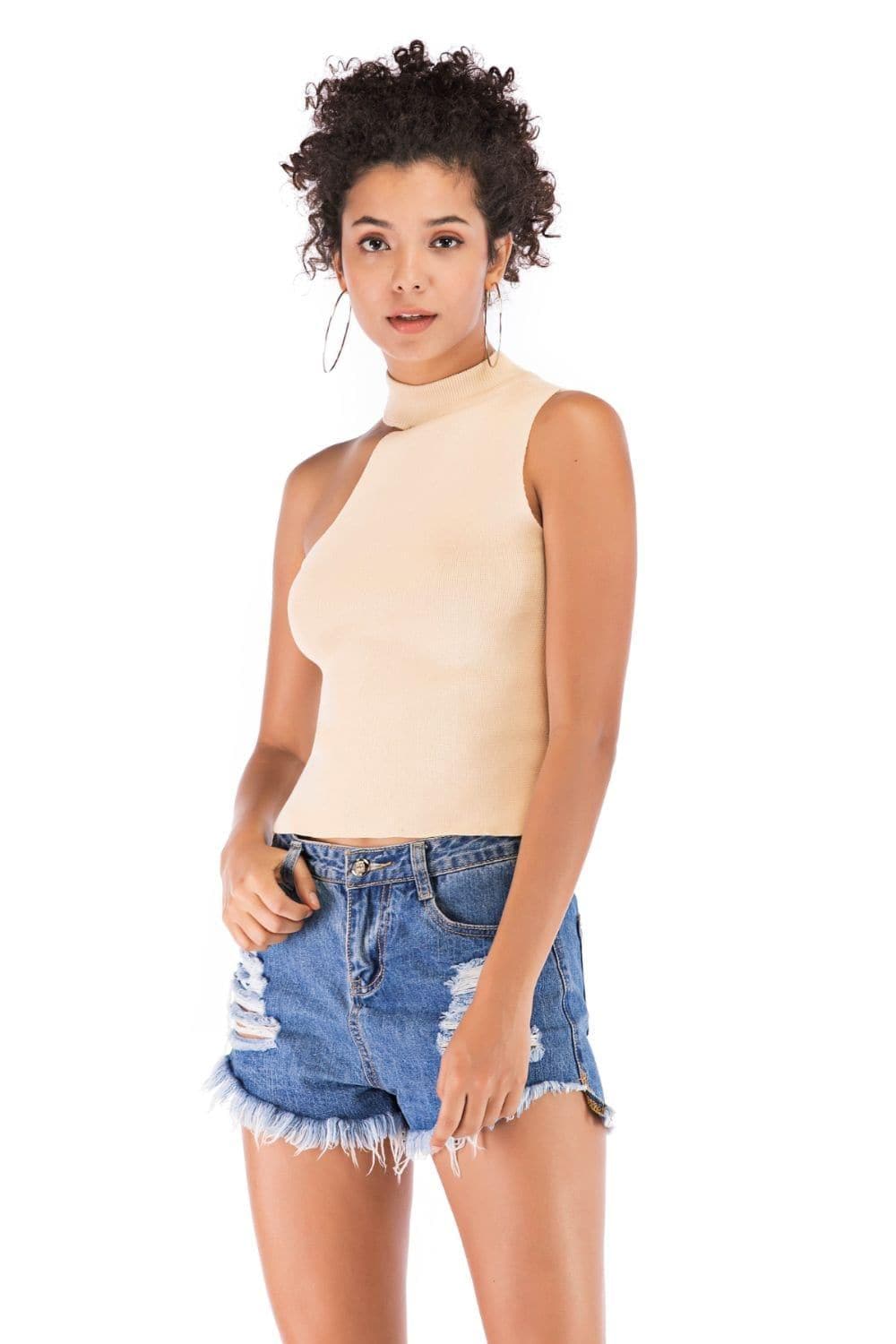 Asymmetrical Sleeveless Rib-Knit Top - SwagglyLife Home & Fashion