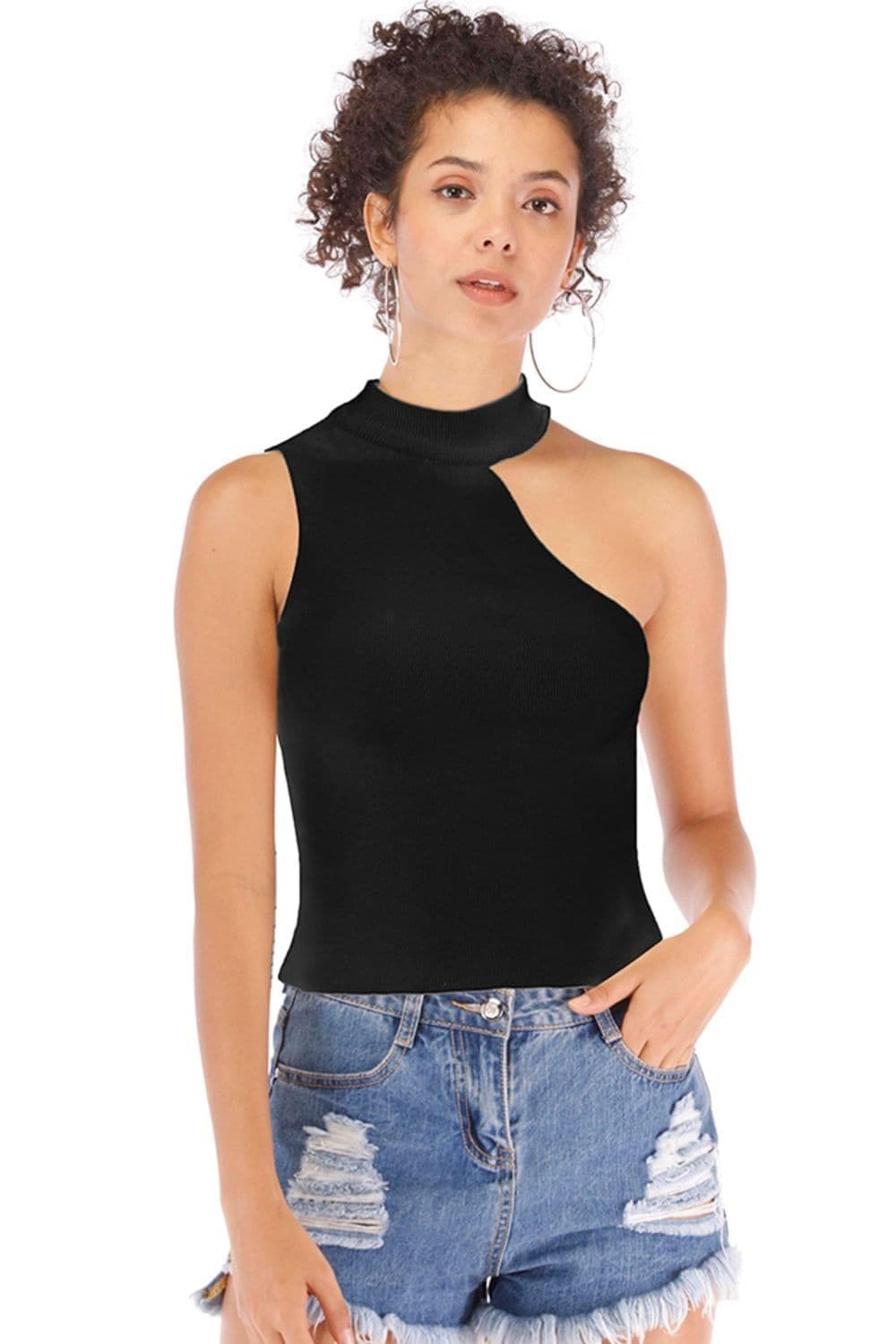 Asymmetrical Sleeveless Rib-Knit Top - SwagglyLife Home & Fashion