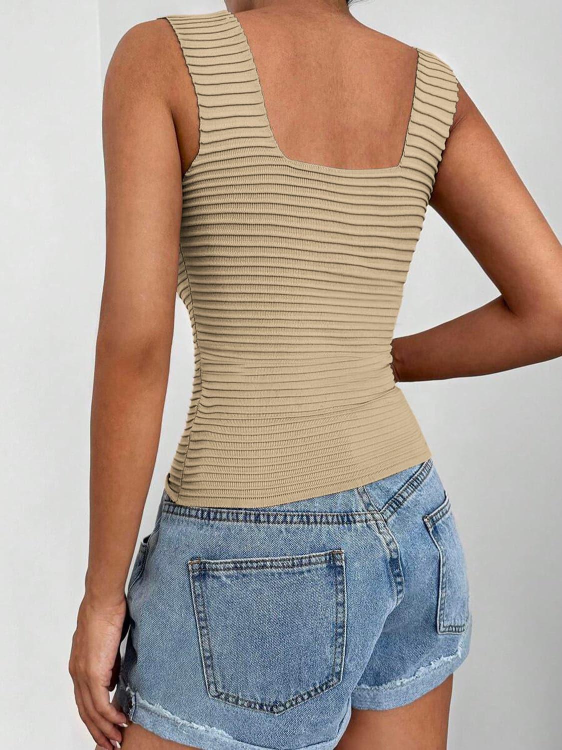 Audrey Square Neck Wide Strap Tank - SwagglyLife Home & Fashion