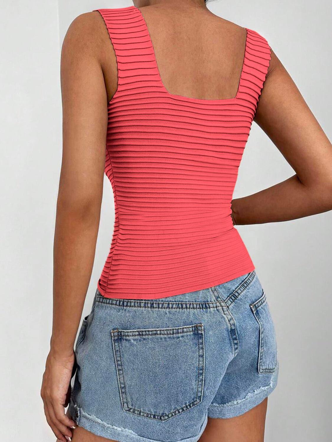 Audrey Square Neck Wide Strap Tank - SwagglyLife Home & Fashion