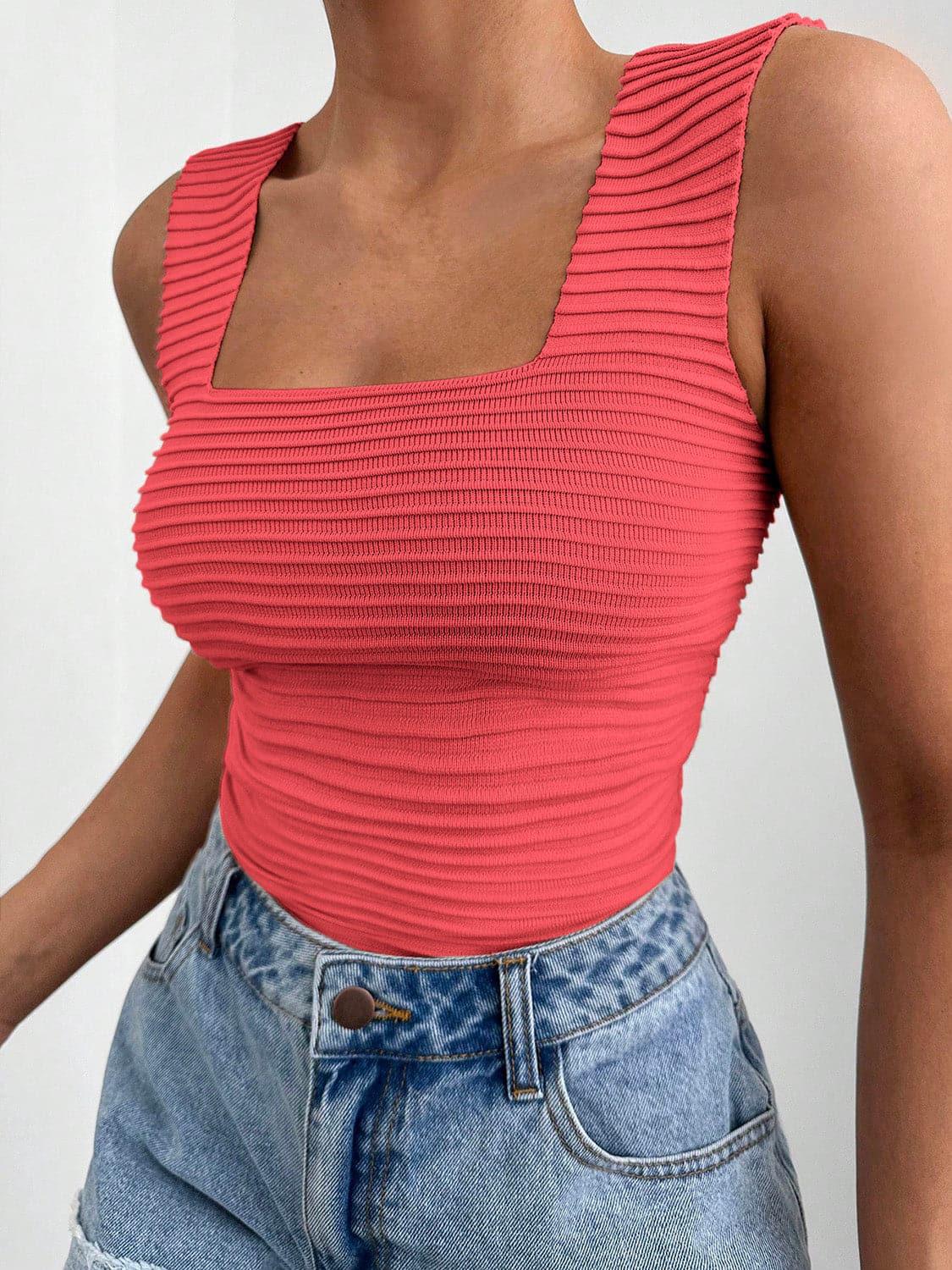 Audrey Square Neck Wide Strap Tank - SwagglyLife Home & Fashion